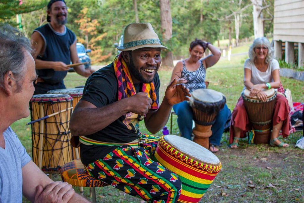 Mohamed BK Bangoura teaching a djembe workshop