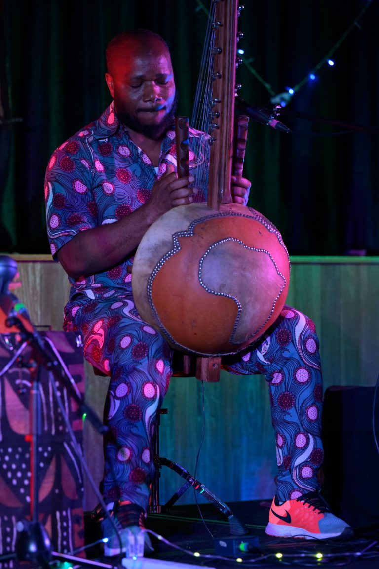 Lansana Camara performing on the kora at the Little Big Bang - Africa meets India. Mullumbimby Civic Centre April 6, 2024