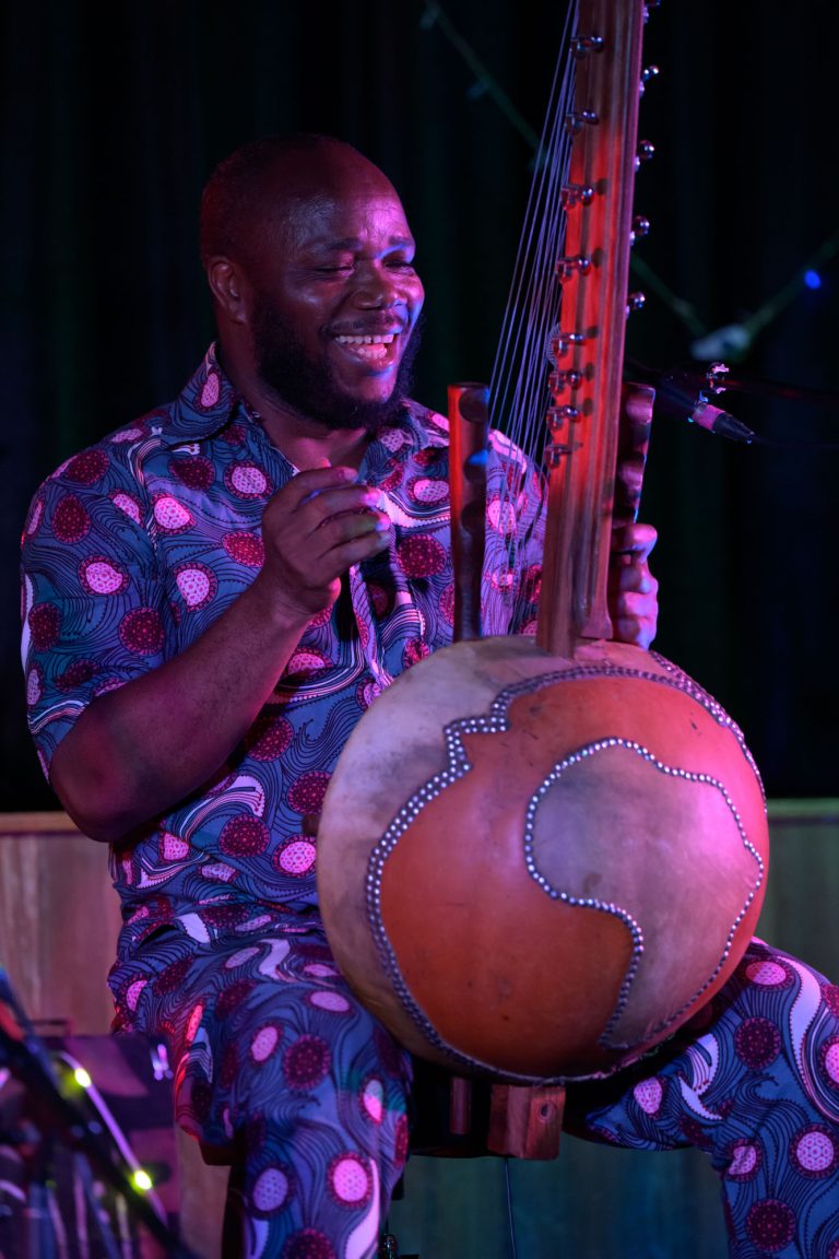 Lansana Camara performing on the kora at the Little Big Bang - Africa meets India. Mullumbimby Civic Centre April 6, 2024