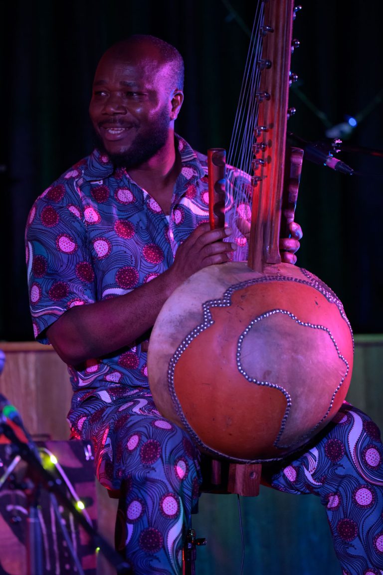 Lansana Camara performing on the kora at the Little Big Bang - Africa meets India. Mullumbimby Civic Centre April 6, 2024